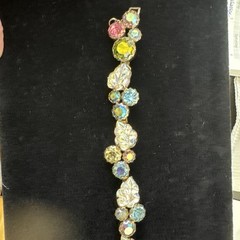 Vintage Weiss GoldTone Blue/Pink /Green and Leaf Aurora Borealis Bracelet