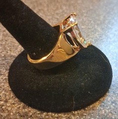 Rare & vintage! unbranded Sterling 925 Gold Wash 15mm Teardrop CZ Ring size 6