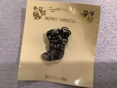 Petite Pewter Christmas Stocking Tie Tack Lapel Push Pin New on Package