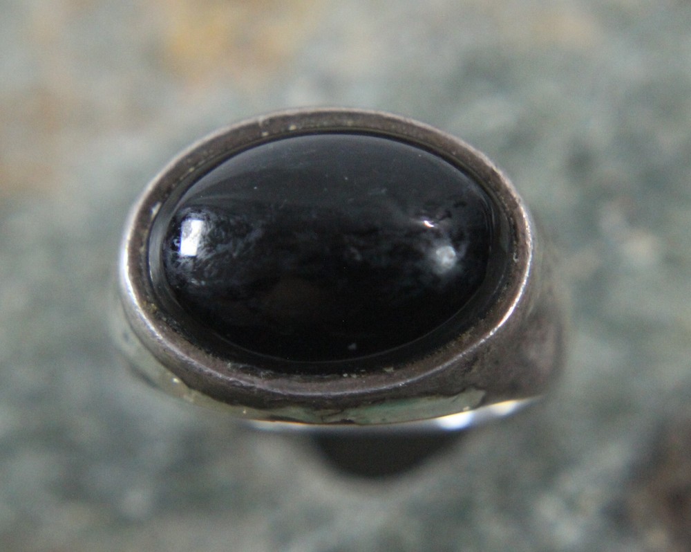 Vintage CELLINI Black Onyx Signet Ring Size 6 Sterling Silver Oval Cabochon