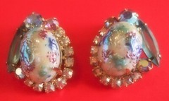 D&E JULIANA STIPPLED BLUE EASTER EGG RS ART GLASS BRACELET EARRINGS SET BOOK PC