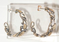 Vtg WM Co. Wheeler Western Two Tone Sterling Silver 12K Gold Hoop Earrings
