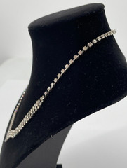 Antique Art Deco Silver Tone Multi Layer Rhinestone Collar Statement Necklace
