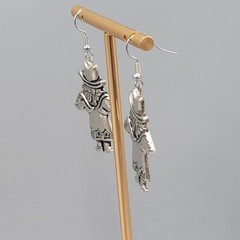 Vintage Angel Cowgirl Pierced Earrings Silver tone Dangle 1.5 in