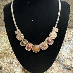 NWT Vintage KAT + BRYN Gold Tone Necklace W Gemstones Slide Floating Charms