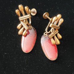 Mid-century Copper Red Enamel Screw Back Earrings