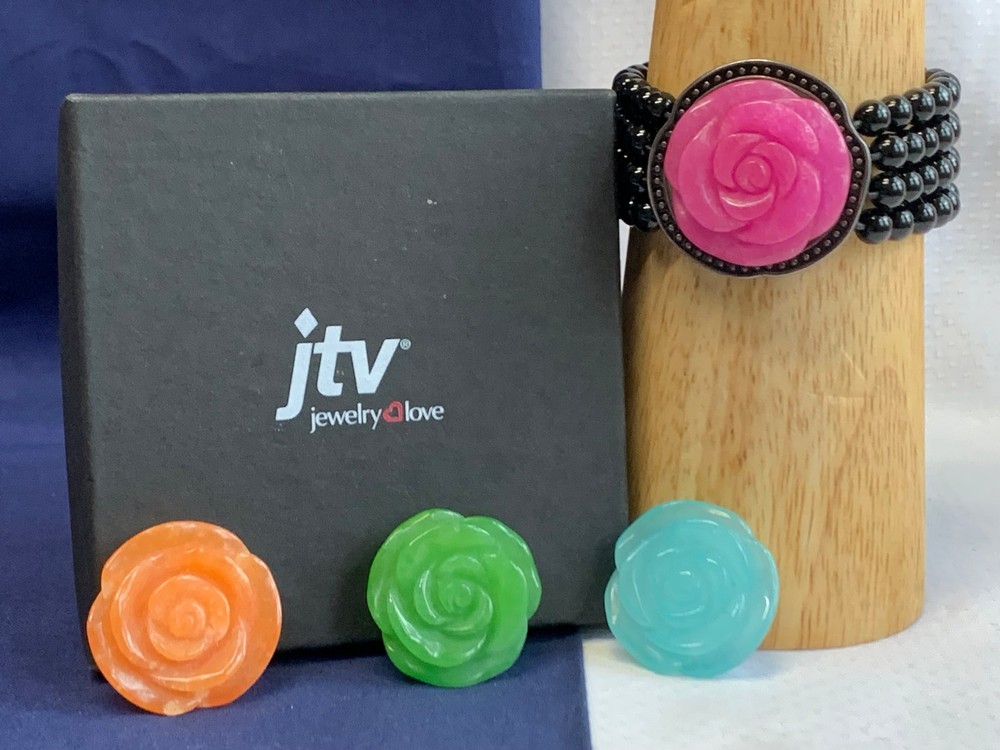 Vtg JTV Stretch Bracelet 6″-8″ Jewelry Interchangeable Magnetic Carved Roses