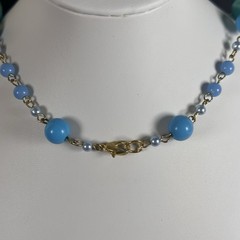 Vintage 3 tier Wired Molded Plastic Bead Necklace Teal Turquoise Blue