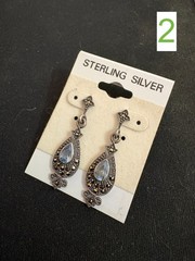 Vintage Art Deco Sterling Silver 925 Dangle Earrings (Marcasite and Faux Pearl)