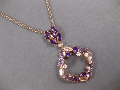 3.51CT DIAMOND & AAA AMETHYST & PINK QUARTZ 14K ROSE GOLD SQUARE ETOILE NECKLACE
