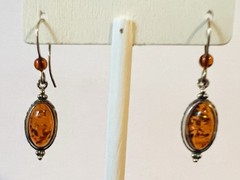 Lot of 6 Pairs Sterling Silver Baltic & Green AMBER Pierced Earrings Stud & Drop