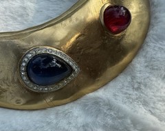 RARE VTG LES BERNARD Gold Tone Faux Gemstone Rhinestones RUNWAY Collar Necklace