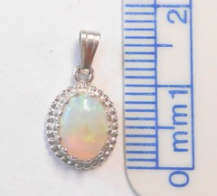 Vintage .78ct Colorful Oval Fire Opal Solid 14K White Gold 17mm Pendant