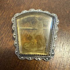 Vintage Carved Resin Fairy Angel Musician Brooch Pin