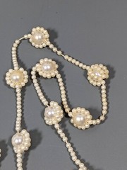 Vintage Faux Pearl Round Bead Tassel Necklace White Cream 28 in