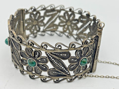 Rare Judaica 925 silver filigree bracelet set with King Solomon Eilat stones