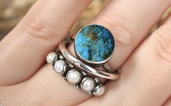 Bohemian Vintage Circular Imitation Turquoise & Moonstone Ring