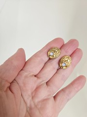 Antique Art Nouveau Repousse Gold Filled Opaline Glass? Screwback Earrings