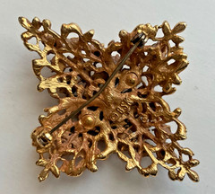 BSK Goldtone Brooch With Rhinestones Approx 2.5 in Vintage Estate Jewelry Signed