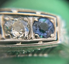 18k White Gold Art Deco Natural European Cut Diamond & Sapphire Ring