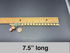 Vintage Faux Opal, Flower Panel, Japan Glass,onNew Victorian Book Chain Bracelet