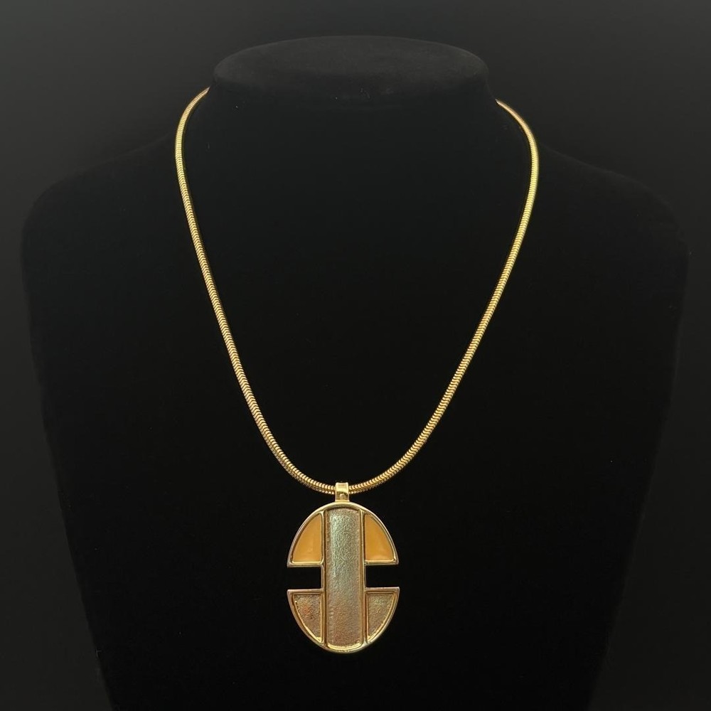 LANVIN PARIS Vintage Gold color Pendant Necklace From Japan