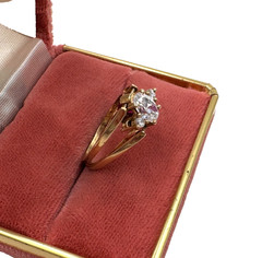 VICTORIAN ANTIQUE 10K SOLID GOLD FLIP RING S6.25 SYNTHETIC RED RUBY FAUX DIAMOND