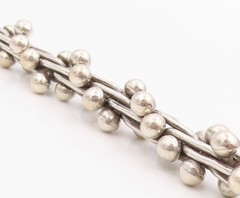 925 Sterling Silver Vintage Bracelet Modernist Twisted Bar & Ball Chain BT11958