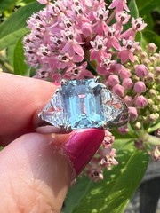 VINTAGE 14K WHITE GOLD AQUAMARINE RING ENGAGEMENT ANNIVERSARY HEAVY CHUNKY