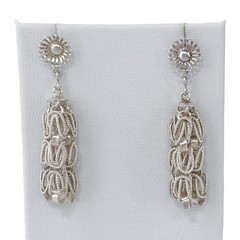 Vintage Sterling Silver 925 Byzantine Link Chain Fringe Dangle Earrings
