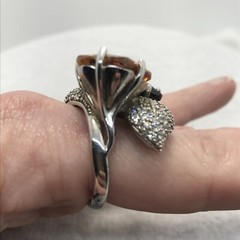 Vintage 925 Sterling Onyx Orange – Clear Cubic Zirconia Pave Design Ring 8.5