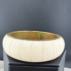 Vintage Bangle Bracelet Brass inlay 8.5”