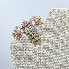 Art Deco Multi Color Paste Rhinestone Gilt Feminist Dress Clip