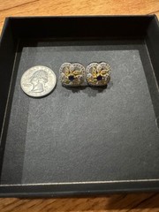 Beautiful Vintage Onyx Center CZ Cubic Zirconia Gold Tone Stud Earrings