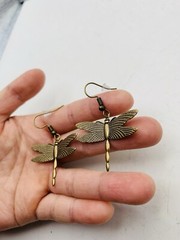 Vintage Style Antiqued Bronze Tone Art Nouveau Dragonfly Elegant Hook Earrings