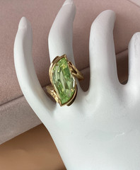 Vintage 14k Peridot Ring: August Birthday, Size 5 Fantasy Cut Stone Estate