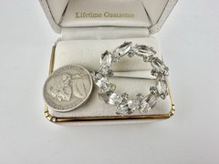 Vintage White Gold Plated Open Back Crystal Brooch Pin Unsigned Estate Sale Read