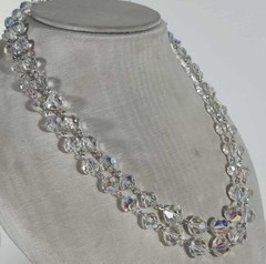 Vintage 1950s Aurora Borealis Crystal Double Strand Choker Necklace 39cm