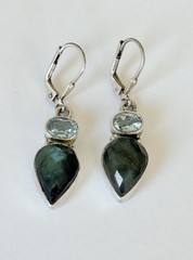 Vintage Sterling Silver Blue Topaz Labradorite Drop Dangle Lever-back Earrings