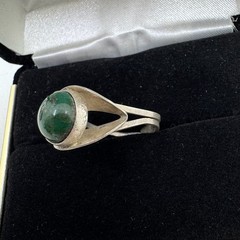 Vintage Taxco Boho Silver & Green Jasper Adjustable Ring – Very Good Condition