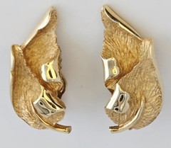 VINTAGE GOLD-PLATED TEXTURED POLISHED CLIMBER LEAF DESIGN CLIP-ON EARRINGS☆1.25