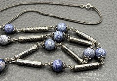 VTG Sterling Silver Tassel Blue Stone Niello Foxtail Chain Boho Necklace 26” 60g