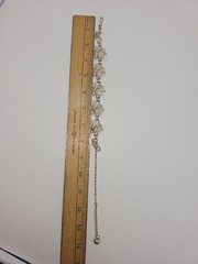 VTG Mid Century Cream Enamel Metal Rhinestone Flower Choker Necklace Goldtone