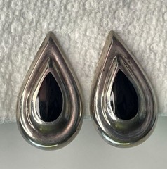 Vintage Taxco Mexico Sterling Silver Modernist Sculptural Teardrop Clip-On Earri