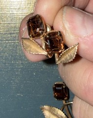 Vtg Van Dell Amber Stone Brooch Earrings Set 1/20 12K GF Gold Filled Flower Leaf