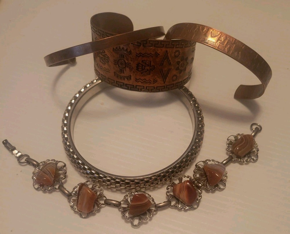Bracelet Copper 1 Stone Vtg 1/2″ To 8″and 1″ 3/4″ 1/4″ 1/5″ Wide