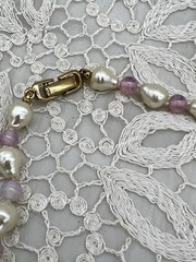 Vintage Freshwater Pearl Necklace Lavender Glass Beads with Gold Tone Clasp