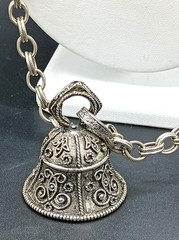 Vintage Art Pepper Necklace Bell Pendant Silver Tone Chunky Raised Detail Signed