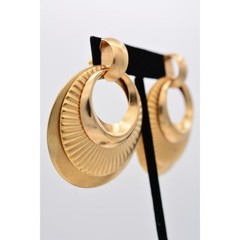 Vintage Dangle Earrings Chunky Gold Tone Metal Layered Ribbed Round 1980s BinAS