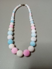 Vintage Pumice Beaded Necklace Multi-Color Candy Pastel Heavy Chunky 1970s